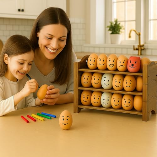 Egg Holder for Countertop, 3-Tier Wooden Rack, Holds 54 Fresh Eggs | Pulchrum rustic farmhouse pine organizer & display stand, stackable for kitchen counter or pantry, hard-boiled use, gift