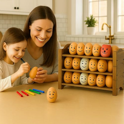 Egg Holder for Countertop, 3-Tier Wooden Rack, Holds 54 Fresh Eggs | Pulchrum rustic farmhouse pine organizer & display stand, stackable for kitchen counter or pantry, hard-boiled use, gift