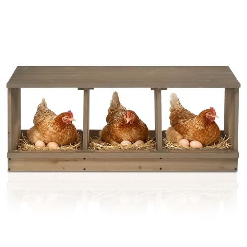 VINGLI Chicken Nesting Boxes, Wooden Nesting Boxes for Chickens, Egg Nesting Box for Hens, Chicken Coop Laying Boxes (3 Compartments) - size: 3 Compartments