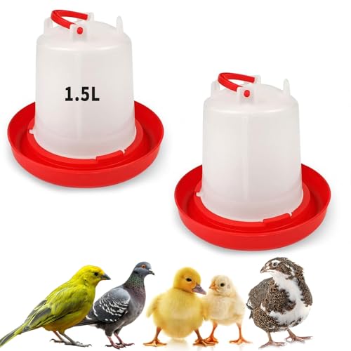 2 Pack 1.5L Chick Waterer with Handle – Poultry Drinker Set for Chicks, Ducks, Turkeys, and Small Farm Birds | Plastic Water Dispenser for Coop