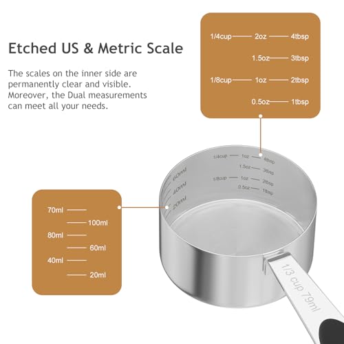 LEIFENY 1PCS 1/3CUP(79ml) Dog Cat Food Scoop, Stainless Steel Measuring Cup, Metal Pet Scooper with Inner Precision Scale Measurement - size: 1/3 cup