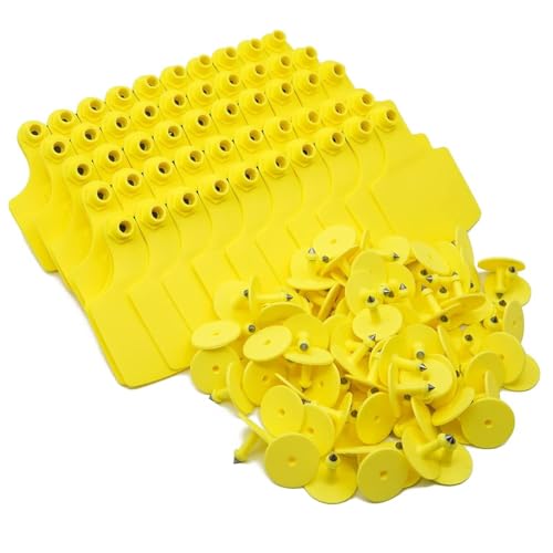 Pack of 100 Large Size Animal Identification Markers for Livestock Like Sheep Swine and Donkeys Made from Strong Blend - color: Yellow