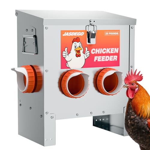 4 Ports Metal Chicken Feeder No Waste 25 Pounds Automatic Poultry Feeder with Latch & Handle for Chickens Bantams Pheasants Poultry Coop Rodent Proof - size: 4 Ports (25 LBS)