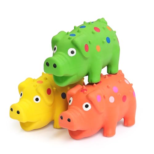 4" Squeaky Pig Dog Toys 3-Pack, Mini Latex Dog Toys Puppy Durable Chew Toys Little Piggy for Small, Medium Dogs Fetch Interactive Play