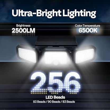 VIVOHOME Solar Flood Lights Outdoor, 256 LED 2500LM Motion Sensor Lights, 3 Adjustable Heads Security Lights, IP65 Waterproof, 270° Wide Lighting Angle Solar Powered Lights for Porch, Yard, 2 Pack - size: Non-Linkable - 2 Pack