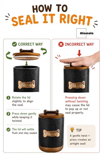 Miamolo Airtight Dog Treat Container, Dog Food Storage Container, Ceramic Dog Treat Jar with Wood Lid and Handle, Pet Treats Canister for Countertop, Farmhouse Gift for Dog Lovers, Bone Glinting White - color: Bone Glinting White