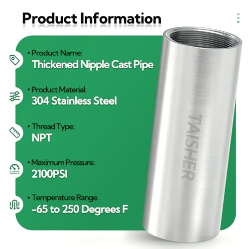 TAISHER 1PCS Stainless Steel Pipe Fittings, 1-1/4" NPT Female x 1-1/4" NPT Female Threaded, 4" Length Nipple Cast Pipe - size: 1-1/4" FNPT 1Pcs