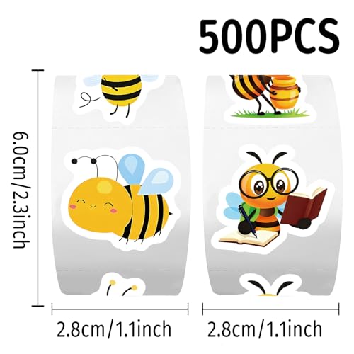 1000 Pcs Bee Stickers Bulk for Kids Boys Girls Mens.2 Roll 1 Inch Cute Animal Stickers Packs for Water Bottles Phone Laptop - color: Bee Stickers