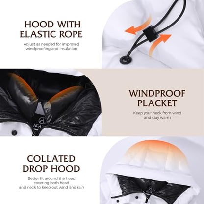 IKAZZ Women's Winter Coats, Thickened Warm Insulated Vegan Down Long Parka Jacket with Hood - color: White, size: Large