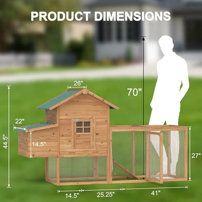 80" Chicken Coop, Outdoor Chicken House for 3-4 Chickens, Wooden Hen House with Run, Nesting Box, Chicken Cage, Ramp, Pull Out Tray, Rabbit Hutch for Small Animals - size: 80.7"L x 26.0"W x 44.5"H