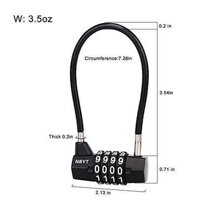 Combination Cable Lock, 3/16-Inch Steel Cable, 7-Inch Length, 4-Digit Lock for Gates, Fences, Cabinets,Shed,Dumpster,Outdoor Security - size: 7" Cable - Span 3.5" (3/16" Diameter)