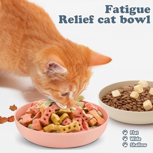 Tioncy 24 Pcs Cat Food Bowl 5.5'' Fatigue Relief Shallow Cat Food Dish Wide and Small Pet Wet Plate Wide Stray Wet Feeding Bowl for Ferrets Feral Short Legged Kitten, Wheat Straw(Pink, Beige,Classic) - color: Pink, Beige, style: Classic