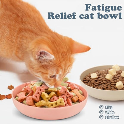 Tioncy 24 Pcs Cat Food Bowl 5.5'' Fatigue Relief Shallow Cat Food Dish Wide and Small Pet Wet Plate Wide Stray Wet Feeding Bowl for Ferrets Feral Short Legged Kitten, Wheat Straw(Pink, Beige,Classic) - color: Pink, Beige, style: Classic