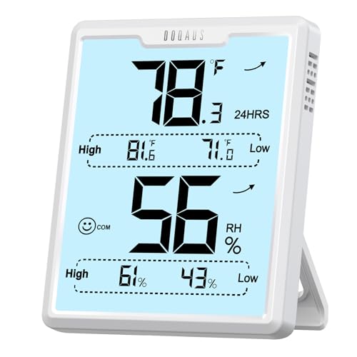 DOQAUS Digital Hygrometer Room Thermometer Indoor, Humidity Meter with Large LCD Display, Backlight Temperature Humidity Monitor with Max Min Records, White - color: White with Backlit