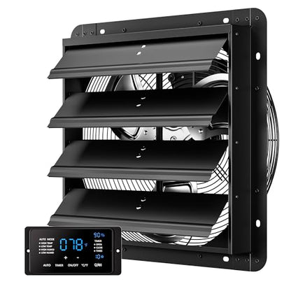 CAMMOO 16 Inch Exhaust Fan, 1550 CFM, with Temp Humidity and Speed Control | 10-Speed EC Motor Attic Fan with Thermostat, 6 Inch Large Touchscreen Controller, for Greenhouse, Garage Ventilation
