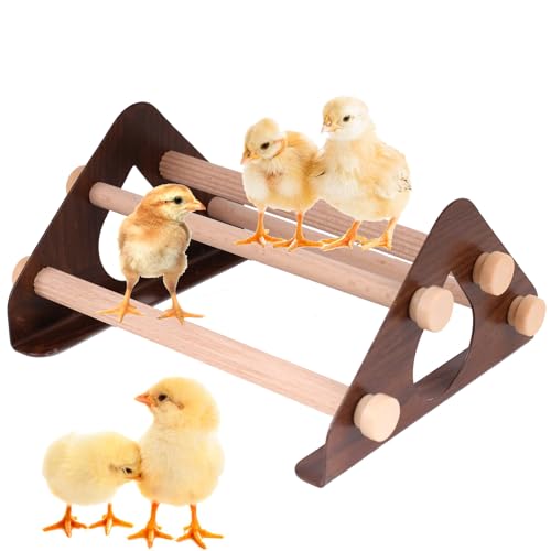 Baby Chick Perch, Durable Metal Stand with Wooden Roosting Bar for coop and brooder, Training Chicken Perch Easy to Assemble and Clean, Fun Toys for Chick (Grey Wood, Wooden Bars) - color: Grey Wood, size: Wooden Bars