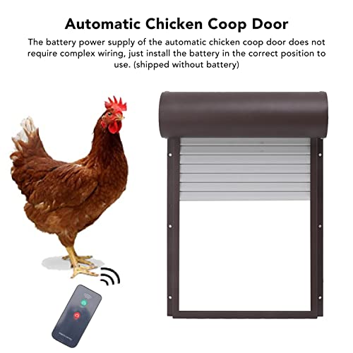 Automatic Solar Powered Chicken Coop Door with Light Sensing and Timer, Metal Iron Auto Chicken House Protection Door for Duck Goose, Remote Control, with LED Clear Dosplay (Brown)