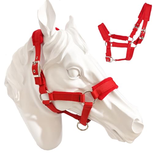 perixir Adjustable Horse Halter with Polar Fleece Lined, Breakaway Halter with Stain Hardware, Equestrian Horse Riding Halters - color: Red, size: Small