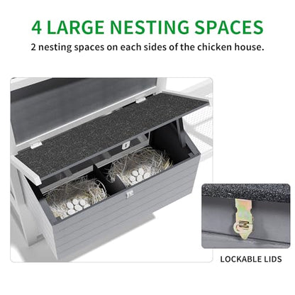117''L Extra Large Chicken Coop with Run, Wooden Hen House for 4-8 Chickens, Outdoor Poultry Cage Rabbit Cage Duck House with 4 Nesting Boxes, Ramps & Tray, 116.5''L*59''W*46.6''H - size: 116.5''L*59''W*46.6''H