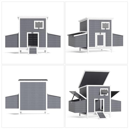 59" Large Chicken Coop for 4-6 Chickens, Wooden Hen House with Large Nesting Boxes, Outdoor Poultry Cage Rabbit Cage with Ramps & Ventilation Window, 59''L*33.5''W*38.6''H - size: 59"L x 33.5"W x 38.6"H