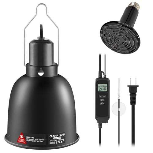 5.5 inch Reptile Heat Lamp Fixture with Thermostat and Timer,Reptile Light Fixture with 100W Ceramic Heat Emitter, PID Temperature Controller for UVB Lights, Basking Bulbs and Terrariums - size: 5.5 inch with CHE Bulb