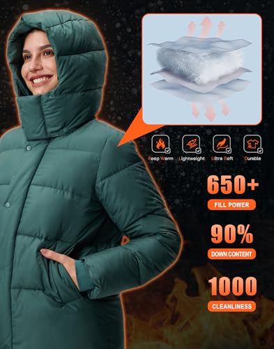 Pioneer Camp Women's Thickened Long Down Jacket 650+ Fill Power Puffer Jacket Winter Coat Parka Jacket with Hood - color: Sagebrush Green, size: XX-Large