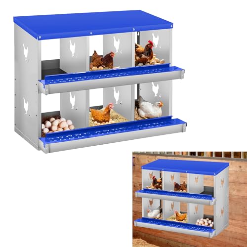 Metal Nesting Boxes for Chickens-6 Compartment Chicken Nesting Box for Laying Eggs, Wall Mountable Roll Away Laying Boxes for Hens and Chicken Coop - color: Blue, size: 6 Room