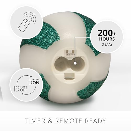 Luminara - Flameless Holiday Crystal Beads Glitter Sphere Candle - Candy Cane Green- Pack of 1-4x4.25 - Auto Timer Built-in 5-Hour Timer Indoor Use - color: Candy Cane Green