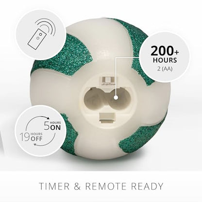 Luminara - Flameless Holiday Crystal Beads Glitter Sphere Candle - Candy Cane Green- Pack of 1-4x4.25 - Auto Timer Built-in 5-Hour Timer Indoor Use - color: Candy Cane Green