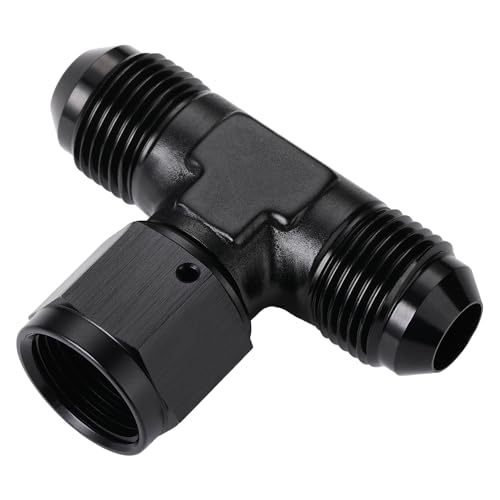 8AN Male Flare Tee T Fitting Adapter with AN8 Female Swivel On Side Aluminum Black - size: 8AN
