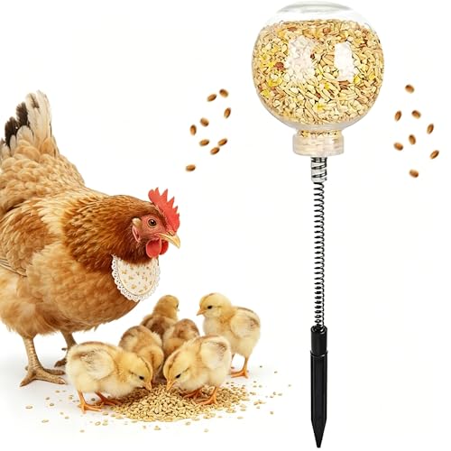 Chicken Slow Feeder Ball & Enrichment Toys for Hens Poultry, Interactive Boredom Busting Chicken Coop Accessories, Spring Loaded Swing Feeder with Ground Stake for Parrots Ducks Birds - color: 1PCS