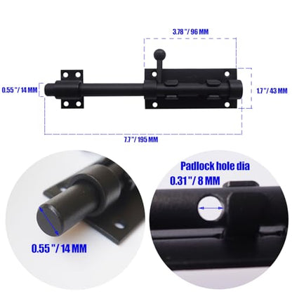 8Inch Barrel Bolt Latch with Padlock Hole, Slide Bolt Gate Latch Black, 304 Stainless Steel Small Door Lock Hardware for Fence/Barn/Yard Door/Interior Door Latch - size: 8 Inch