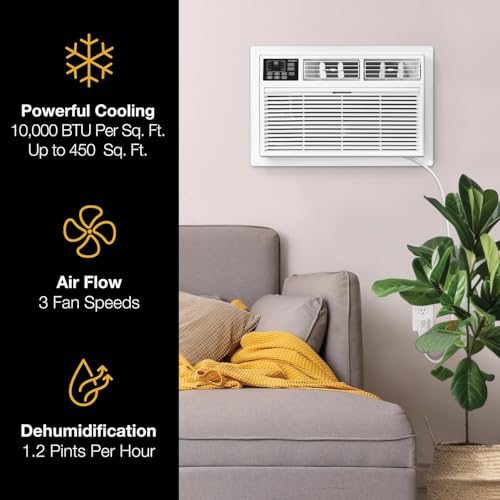 Whirlpool 10,000 BTU Through the Wall Air Conditioner, 115V, Cools up to 450 Sq. Ft. for Living Room, Bedroom, Kitchen with Dehumidifier and Remote Control, White - size: 10,000 BTU