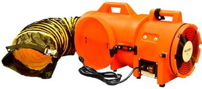 Allegro Industries-9533-25 32" X 13 12" X 14 12" 831 cfm 13 hp 115 VAC 3 A Motor Polyethylene Com-Pax-Ial Blower with Canister and 8" X 25' Duct,Orange