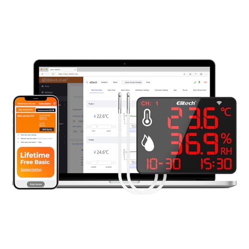 Elitech Wireless Hygrometer Thermometer Reusable Temperature Recorder Data Logger with Large Screen Data Storage Export, DR-230W-THDE with Dual External Temperature and Humidity Sensor - color: Wi-Fi, size: Dual External Probes