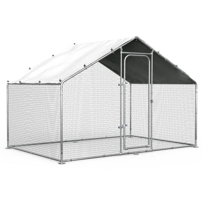 ORANLAND Large Metal Chicken Coop, 5.0x9.9x6.6ft Walk-in Chicken Runs with Cover, Spire Roof Chicken Pen with Security Lock, Outdoor Duck Rabbit Cage Poultry Pen for Backyard, Farm, Yard - size: 59.1"L x 119.0"W x 77.0"H
