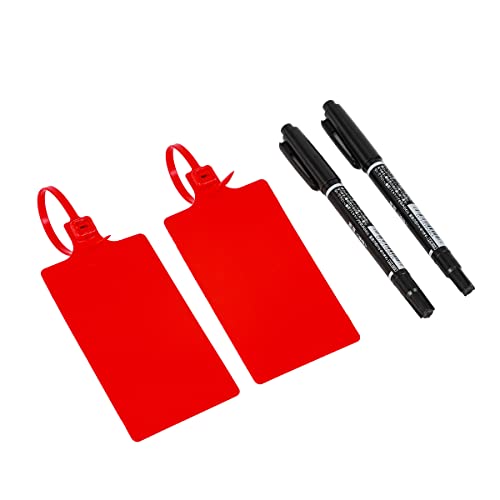 Tenshun 100 Pieces Plastic Tags Hanging Label Tags Waterproof Tags Writable Storage Tag Identification Tags Seal Tags Zip Tie Plastic Seals Shipping Tags Logistics Use with Two Permanent Marker Pens - color: Red, size: 100 PCS