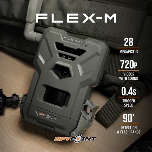SPYPOINT Flex-M Cellular Trail Camera - Best Hunting Accessories, No WiFi Needed, Night Vision, Motion Activated, Dual-Sim LTE, IP65 Water-Resistant Game Camera, 28MP Photos, 720p Videos + Sound (3) - color: Camera Only, size: Pack of 3