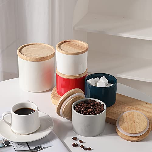 Sweejar Kitchen Canisters Ceramic Food Storage Jar, Stackable Containers with Airtight Seal Wooden Lid for Serving Ground Coffee, Tea, Sugar, Spice and More - 5 Fl Oz(Navy) - color: Navy, style: 5 Fl Oz (3.3"x2.6")