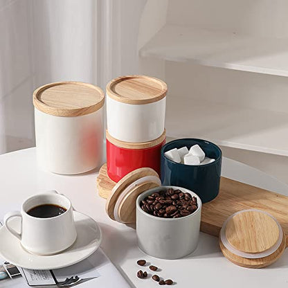Sweejar Kitchen Canisters Ceramic Food Storage Jar, Stackable Containers with Airtight Seal Wooden Lid for Serving Ground Coffee, Tea, Sugar, Spice and More - 5 Fl Oz(Navy) - color: Navy, style: 5 Fl Oz (3.3"x2.6")