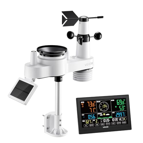 VEVOR 7-in-1 Wireless Weather Station, 7.5-Inch VA Display, Solar Powered Outdoor Sensor, Rain Gauge, Indoor Outdoor for Weather Forecast, Temperature, Humidity, Wind Speed and Direction (No WiFi) - style: 7in1 NO WiFi New Version
