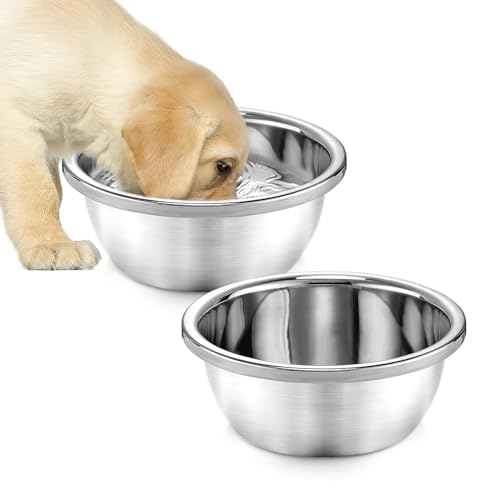 2 Pcs 0.7 Gallon Dog Bowls for Small Medium Dogs - Food Grade Stainless Steel Metal Water Bowl, Easy to Clean Food Bowls for Indoor Outdoor - size: 0.7 Gallons