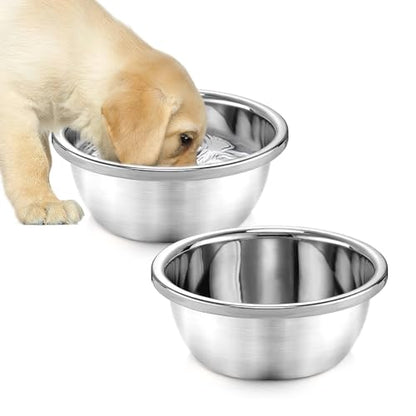 2 Pcs 0.7 Gallon Dog Bowls for Small Medium Dogs - Food Grade Stainless Steel Metal Water Bowl, Easy to Clean Food Bowls for Indoor Outdoor - size: 0.7 Gallons