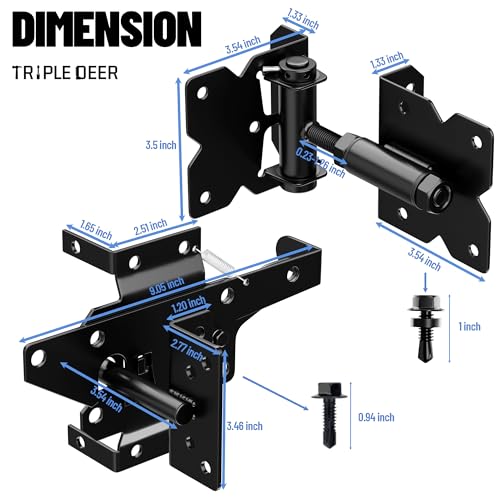 TRIPLE DEER Heavy Duty Self-Closing Gate Hinge and Self-Locking Latch Hardware Kit, Stainless Steel Automatic Gate Hardware Kit for Wooden/Vinyl/PVC Fence Gate with Screws and Adjuster Tool, 1 Pack
