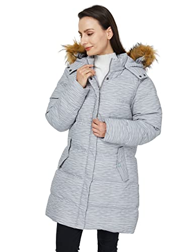 WenVen Women's Winter Thicken Puffer Coat Warm Jacket with Faux Fur Removable Hood - color: Charcoal Heather, size: Large