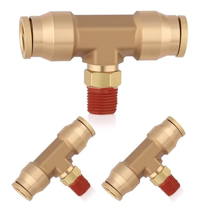 3/8" DOT Air Line Fittings Tee, 3PCS Brass Air Brake Fittings 3/8" Tube OD × 1/8" NPT × 3/8" Tube OD Push to Connect Tee Union to Male Pipe Swivel for Truck Trailers Air Brake System - size: 3/8" OD & 1/8" NPT, style: NPT Tee