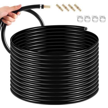 Self Sinking Aeration Hose, 3/8" ID 656FT, Sturdy PVC Line, Packaged with 4 Brass Connectors & 4 Stainless Clamps for In-ground Ponds, Home Garden and Small Farm Water Bodies