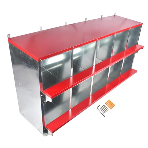 Chicken Nesting Boxes - 10-Compartment Metal Wall-Mounted Poultry Nest Box for Chickens, Hens, and Ducks - Easy Egg Collection - Large Vented Holes - Chicken Coop Equipment