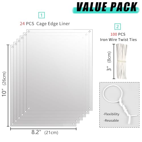 Oncpcare 24 Pack Rabbit Splash Guard, 10'' x 8.2'' Pet Plastic Pee Shields Liner Protection Clear Edge Liner Guinea Pig Side Lining Small Animal Cage Accessories - size: 24pcs