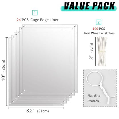 Oncpcare 24 Pack Rabbit Splash Guard, 10'' x 8.2'' Pet Plastic Pee Shields Liner Protection Clear Edge Liner Guinea Pig Side Lining Small Animal Cage Accessories - size: 24pcs